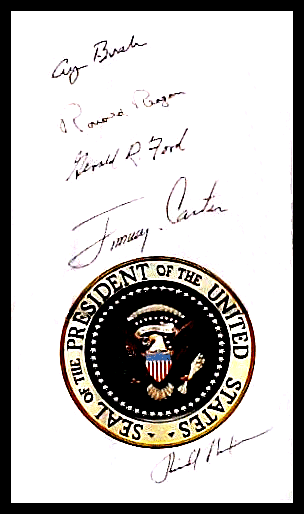 Rare Collection of Five Contemporary American Presidential Signatures on One Document