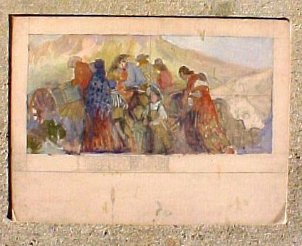 Rare Preliminary Oil Painting for Mormon Pioneers Mural by Minerva Teichert